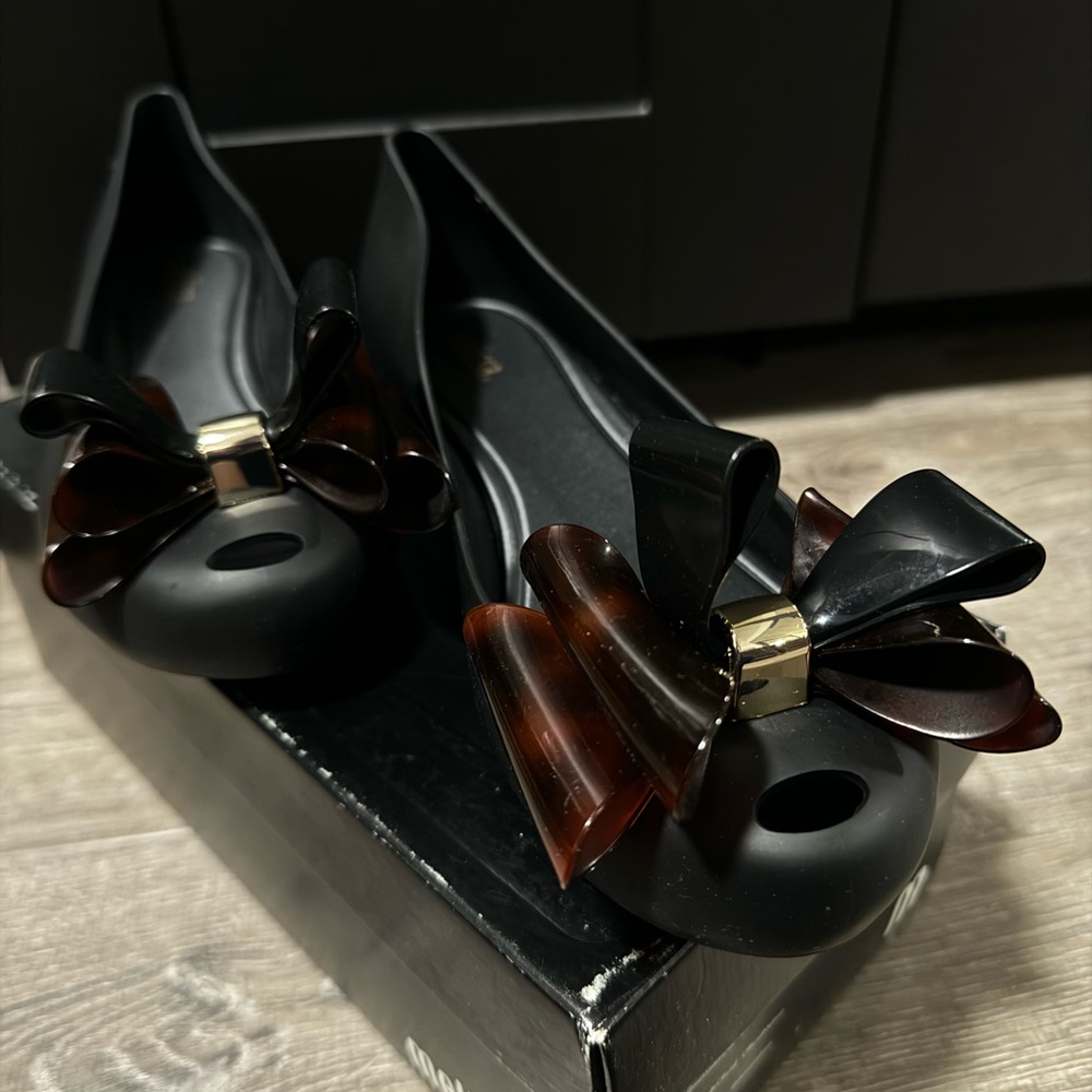 Melissa Black and Brown Flats with Bow